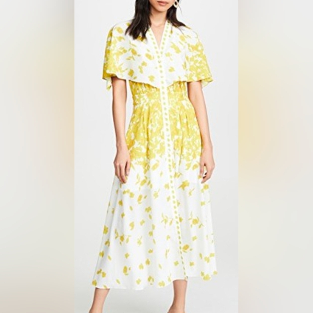 ​Caara Forest Floral Sweetheart Midi Dress Modern Spring Style Small